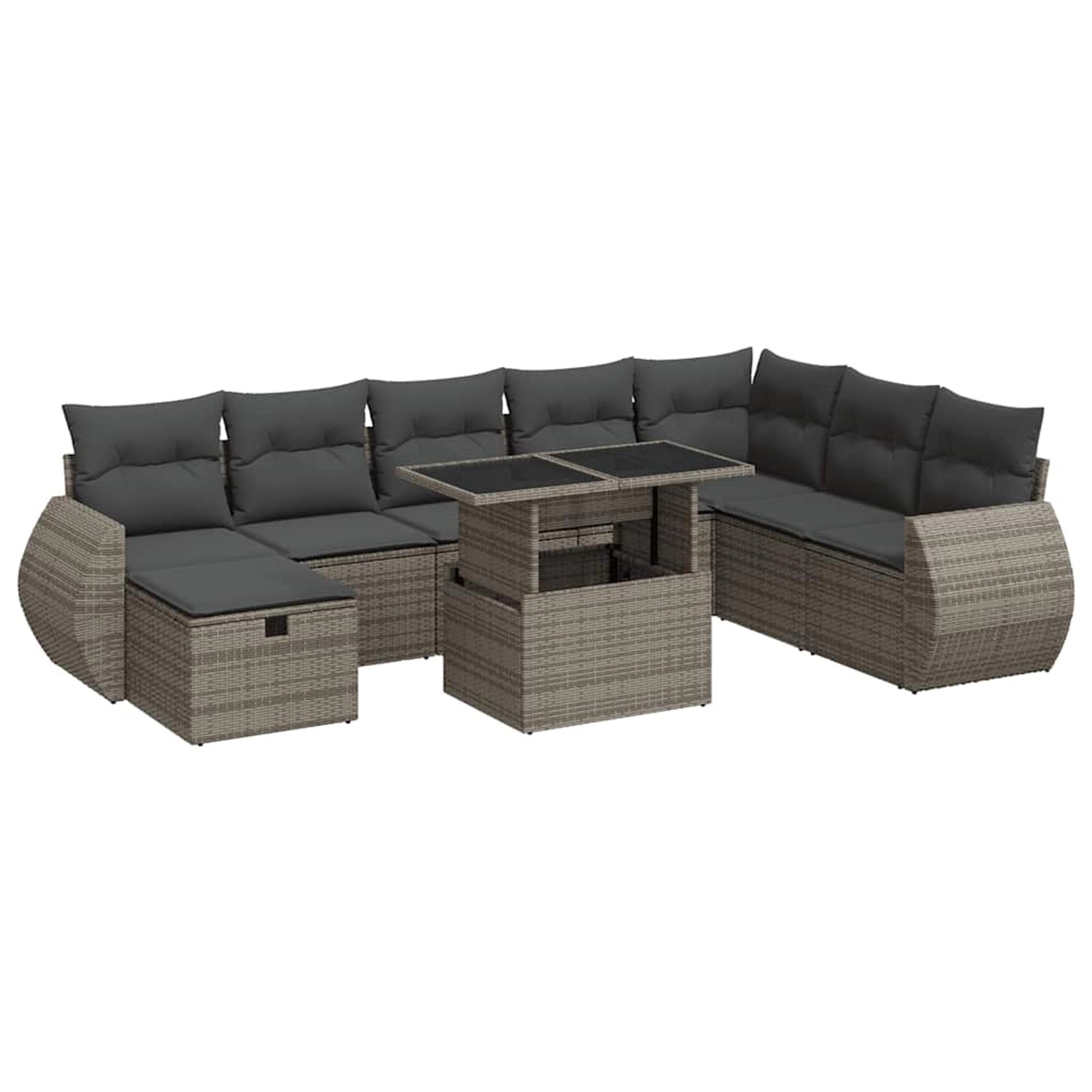 vidaXL 9-Tlg Garten-Sofagarnitur mit Kissen Grau Poly Rattan 3327920 günstig online kaufen