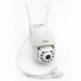 Technaxx TX-192 PT Dome Kamera zur Videoüberwachung, weiße Dome Kamera mit Antennen und Kabel.