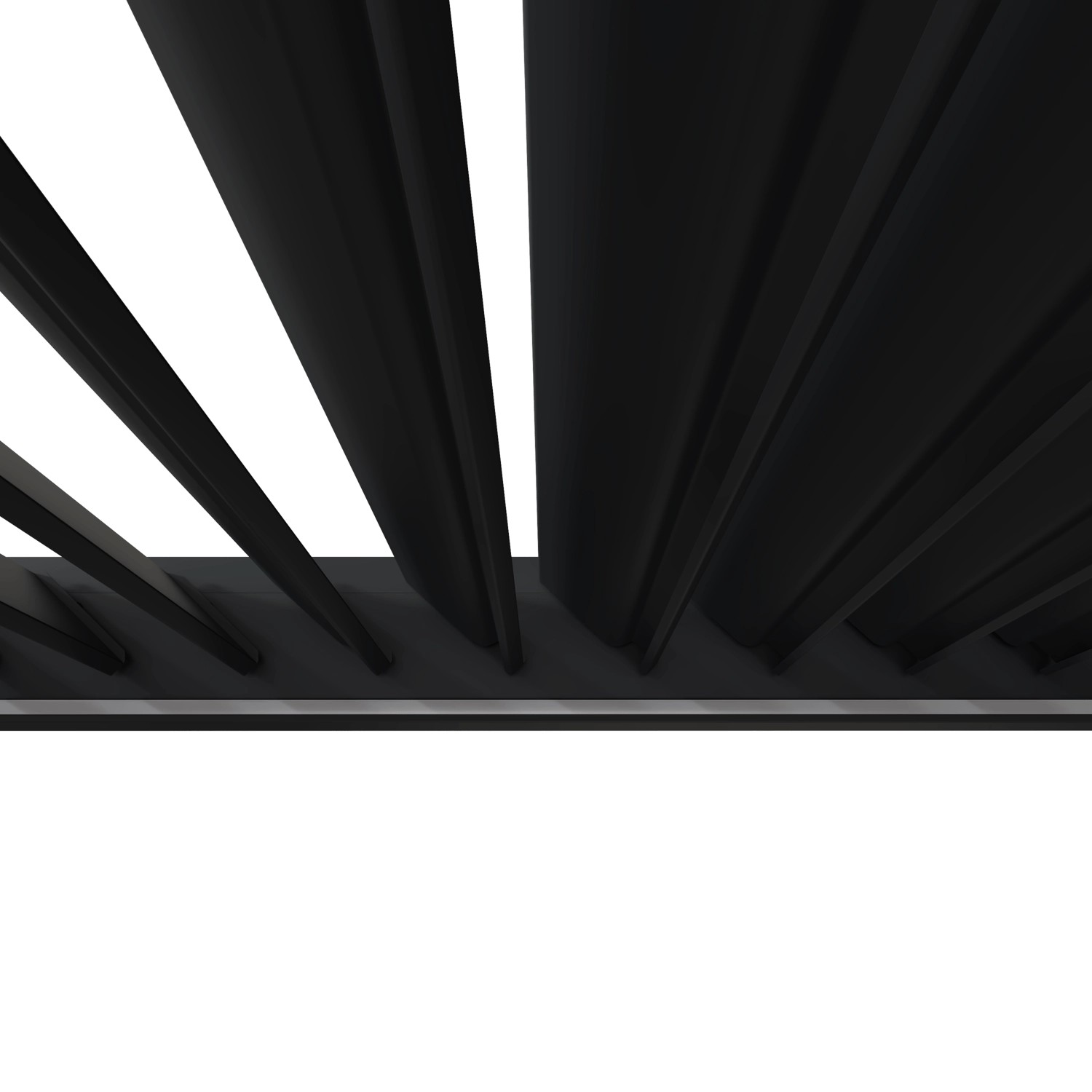 Detailaufnahme der Lamellen einer anthrazitfarbenen Weide Elektrische Deluxe Aluminium Pergola. Pavillon mit verstellbarem Dach.