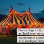 Bunte Satisfire Partylichterkette (5m) mit LED-Kugellampen an einem Zirkuszelt. Weihnachtsbeleuchtung für Biergarten.