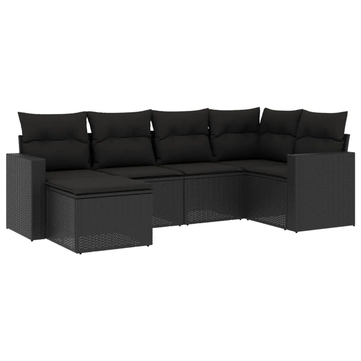 vidaXL 6-Tlg Garten-Sofagarnitur mit Kissen Schwarz Poly Rattan 3251592