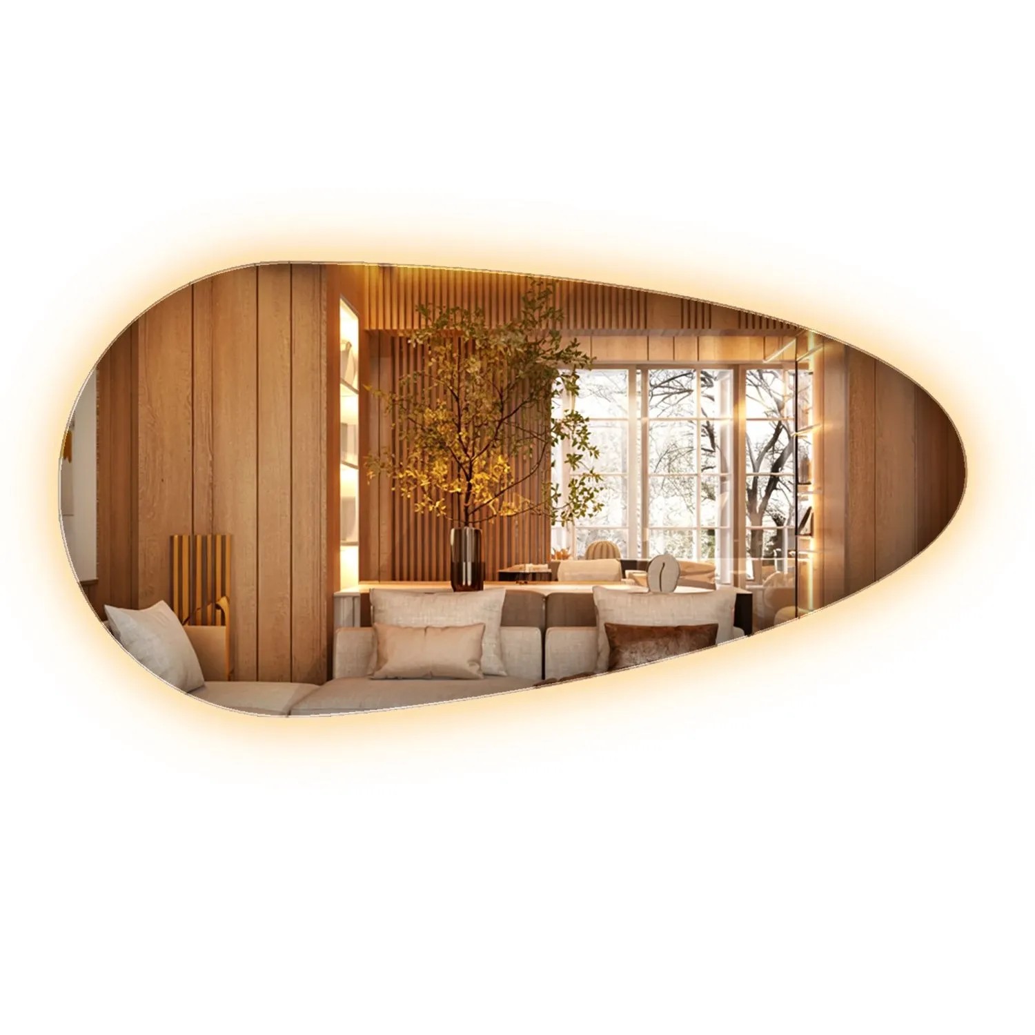 Wallfluent Spiegel Mit Beleuchtung 35x70 cm Organische Form Mit Warmweiß 3000K LED Licht Für Badezimmer Und Flur