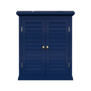 Marineblauer Teamson Home Wandschrank mit 2 Türen und Lamellenoptik für das Badezimmer.