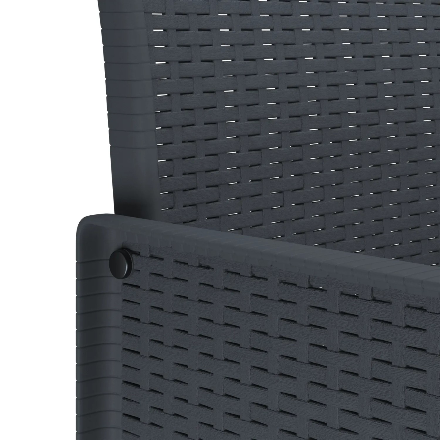 Detailansicht eines anthrazitfarbenen Gartenstuhls aus Poly Rattan der vidaXL 11-tlg Essgruppe.
