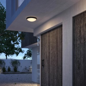 Moderne Philips Doris LED-Außendeckenleuchte, schwarz, 6W, warmweißes Licht.