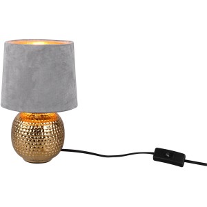 Reality Tischleuchte Sophia in Gold-Grau: Design-Tischlampe mit Keramikfuß und Samtschirm.