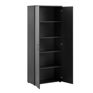 PROREGAL Aktenschrank Hippo, anthrazit, mit 5 Fächern und 2 Flügeltüren, teilweise geöffnet.