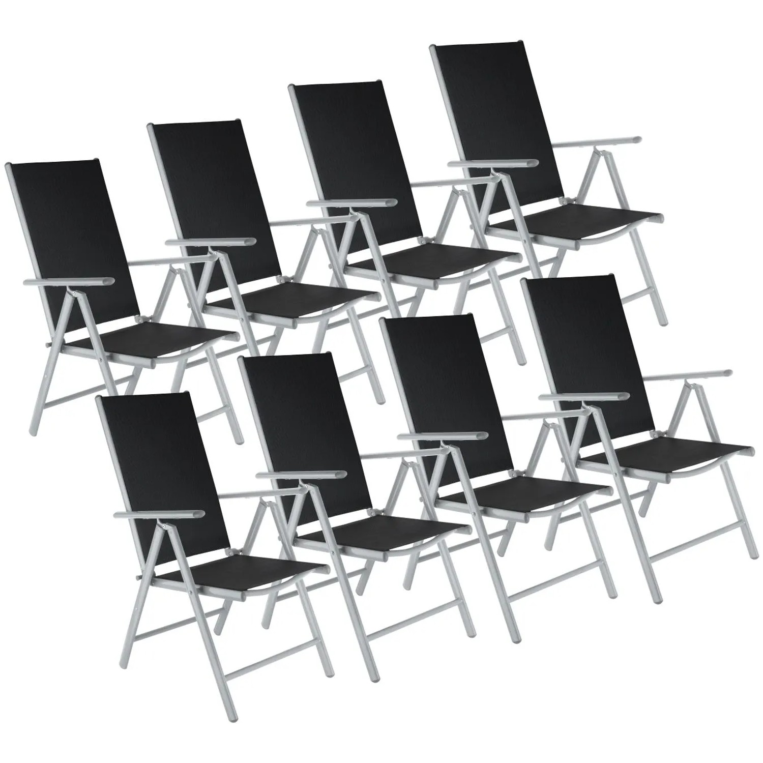 Thumbnail - Tectake Gartenstuhl Marilena Klappbar Textilenegewebe Mit Aluminiumgestell 8Er Setschwarz Silber