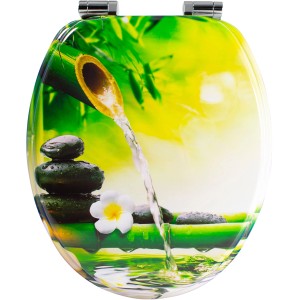 Sanfino WC-Sitz Garden Eden II mit Absenkautomatik, Holz, gelb-grünes Bambus-Motiv.