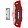 Einhell Universalmesser 2-in-1 mit rotem Griff und Trapezklingenmagazin.