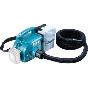 Makita Akku-Staubsauger DVC350Z (18 V, Solo) mit Schlauch und Staubbeutel.