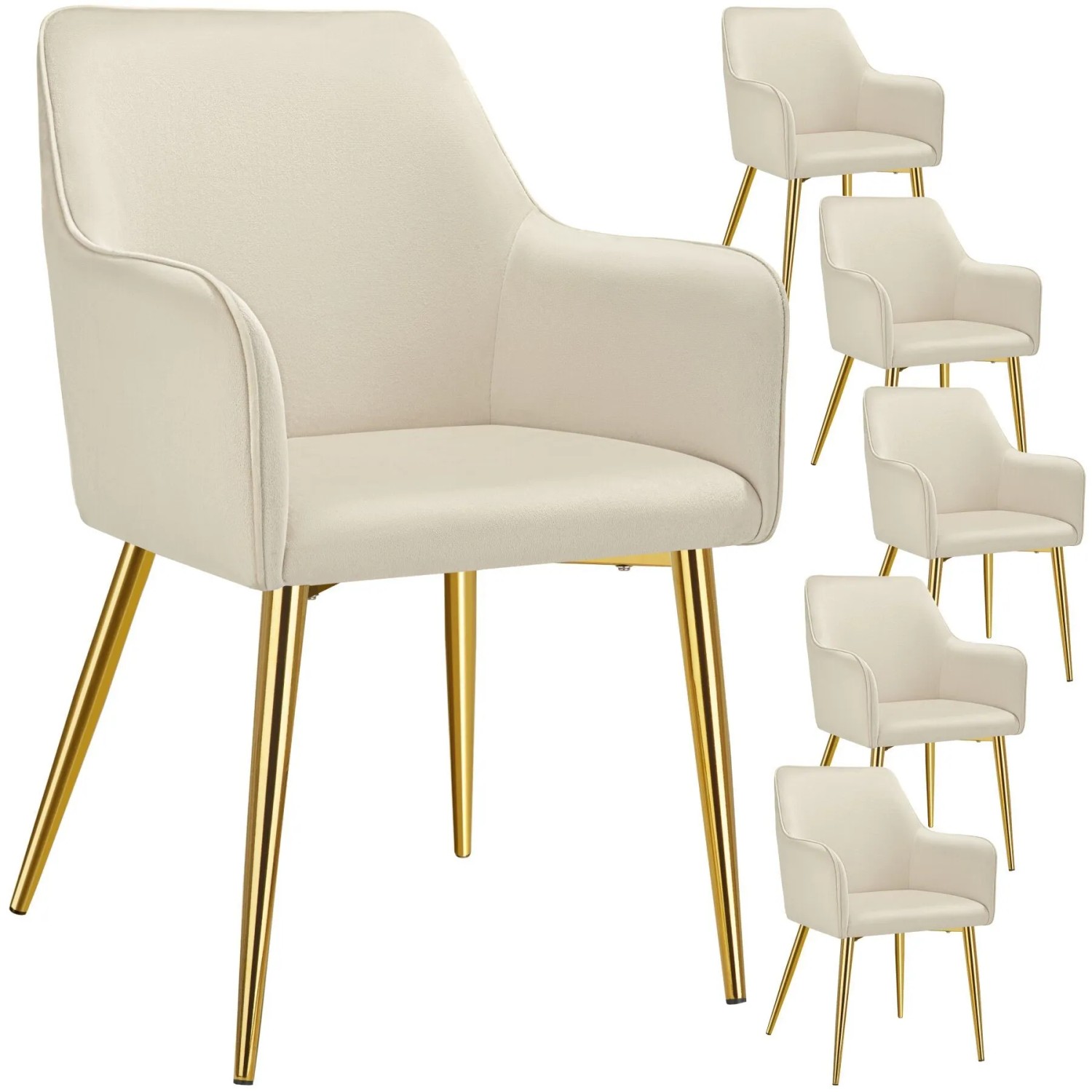 Tectake Armlehnstuhl Avane  In Samtoptik  Gepolstert Durchgehende Lehne  6Er Set 63 50 x 55 x 86 50 cm Beige