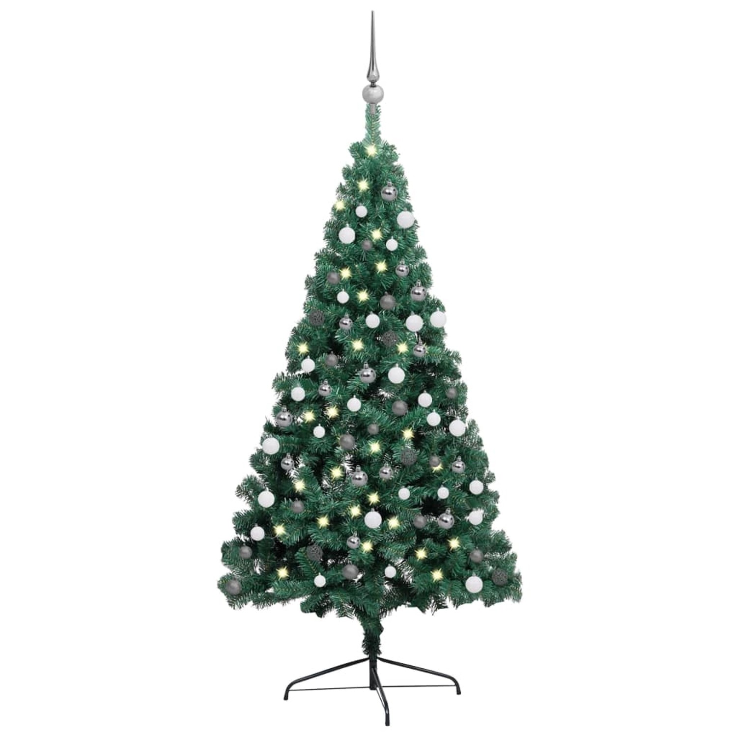 vidaXL Künstlicher Halber Weihnachtsbaum mit LEDs   Kugeln Grün 210 cm Modell 3