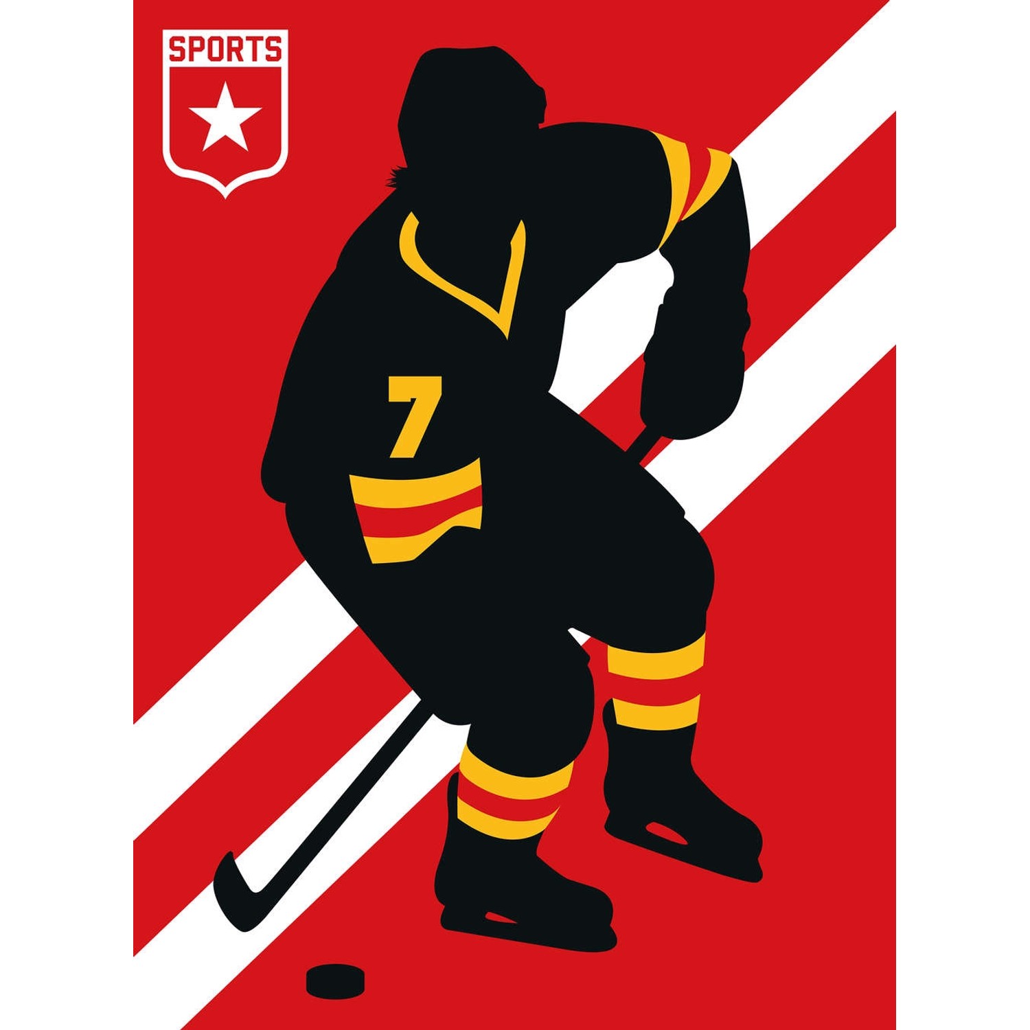 Fototapete Icehockeyspieler Rot Gelb Schwarz Weiß 2,00 m x 2,70 m FSC®