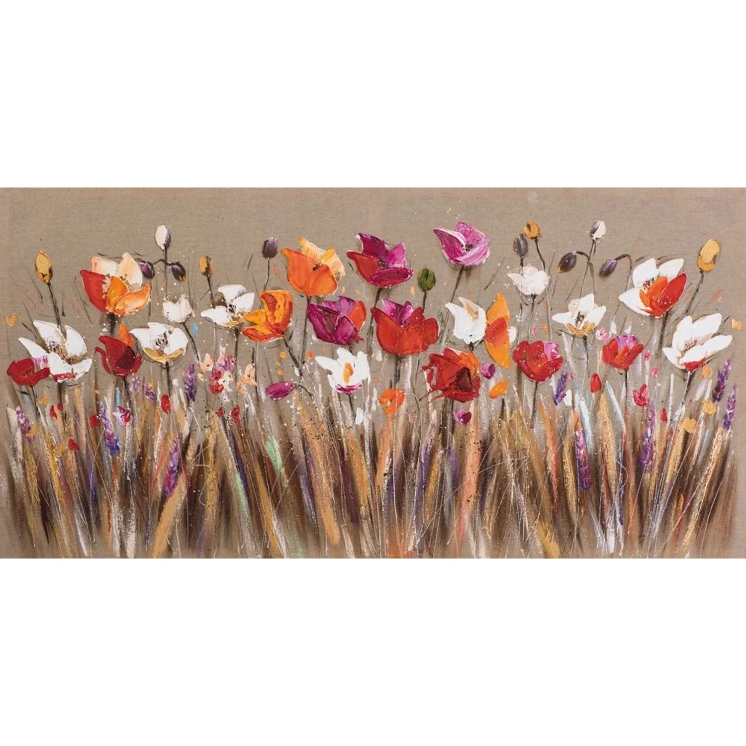 Art Universe Leinwandbild Buntes Blumenfeld 70 x 140 cm