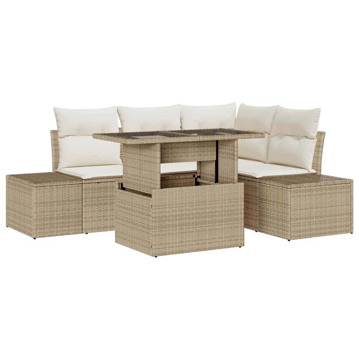 vidaXL Garten-Sofa-Set mit Speicher 5-Tlg Beige Poly Rattan 3357914 günstig online kaufen