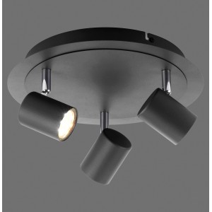 Anthrazitfarbener 3-flammiger LED-Spot Tarik, dreh- und schwenkbar, Ø 35 cm.
