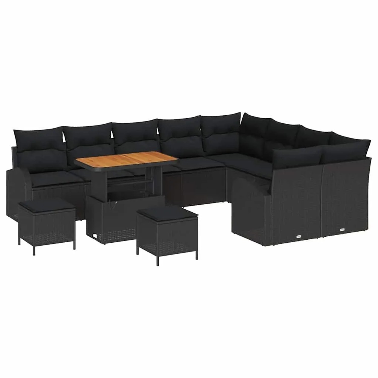 vidaXL Garten-Sofa-Set mit Kissen mit Speicher 12-Tlg Schwarz 3364384
