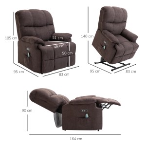 HOMCOM Massagesessel, braun, mit Aufstehhilfe und Maßen. Relaxsessel aus Polyester, Holz, Metall und Schaumstoff.