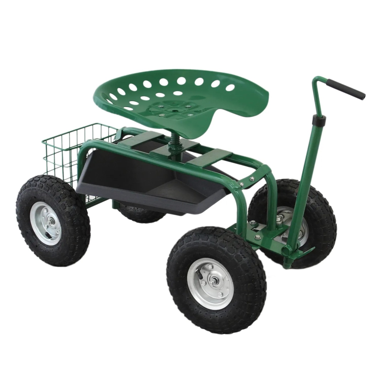 Monstershop Fahrbarer Gartensitz mit Werkzeugfach und Korb