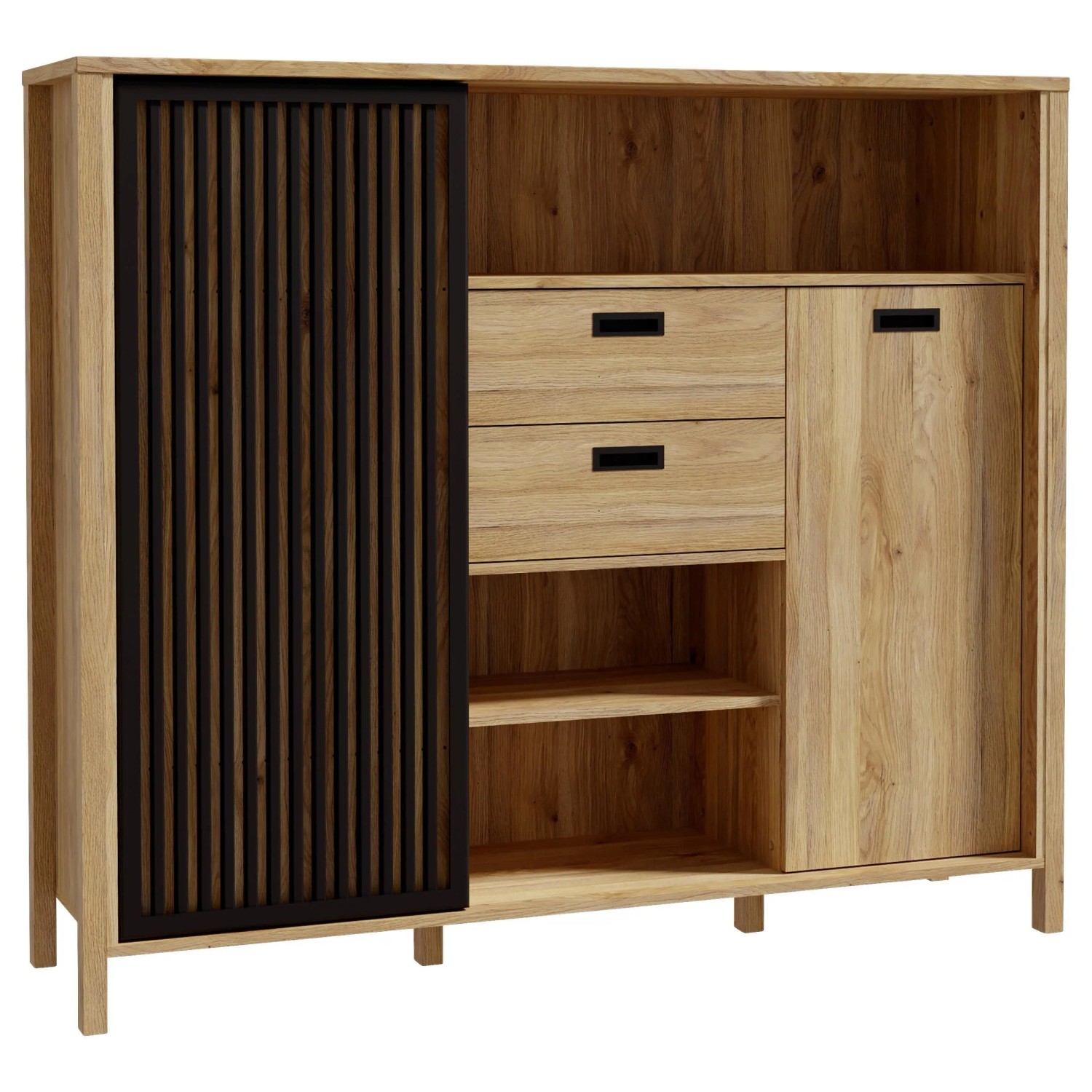 Premium Living Highboard Jytana Schwarz/Eichefarben