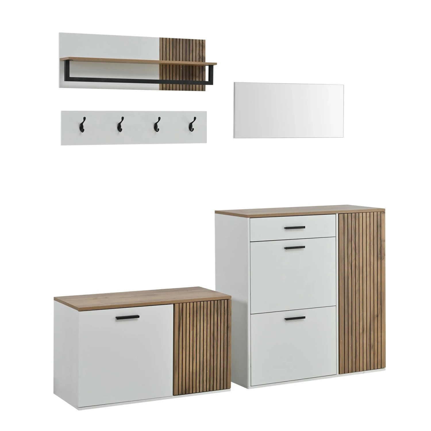 okwish Schuhschrank Set mit Spiegel Garderobe Flur 85x36x85cm Weiß