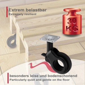 SOTECH Design Möbelrolle BONN Ø60 mm schwarz mit Montageplatte und Bremse. Belastbar bis 30 kg, leise und bodenschonend.