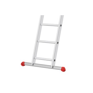 Detailansicht der Hailo Alu-Schiebeleiter S80 ProfiStep Duo mit roten Tatzenfüßen.