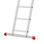 Detailansicht der Hailo Alu-Schiebeleiter S80 ProfiStep Duo mit roten Tatzenfüßen.