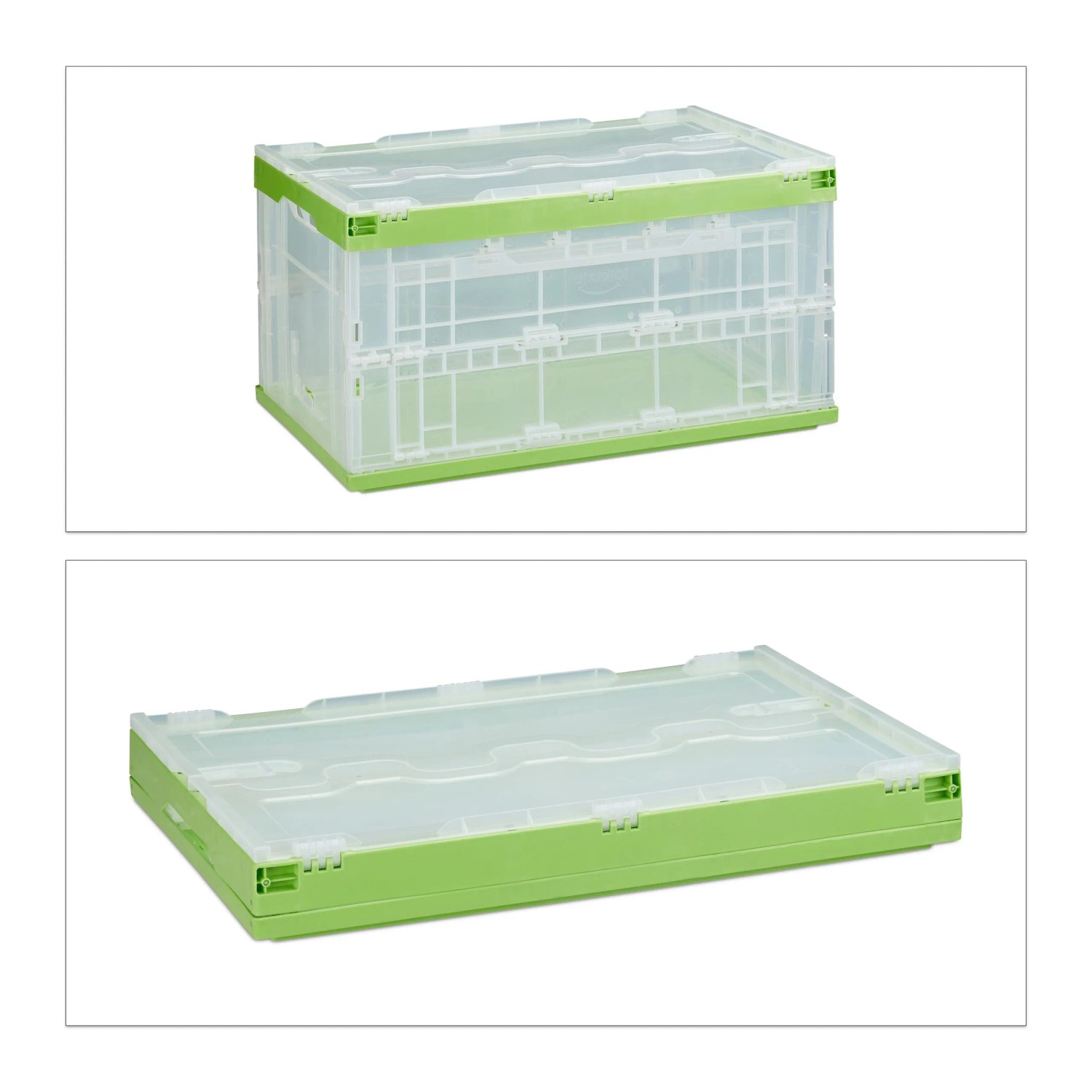 Relaxdays Transportbox mit Deckel Polypropylen Grün Transparent Stapelbar Zusammenklappbar Schließbar 59,5 cm x 39,5 cm x 31,5 cm 2,8 kg