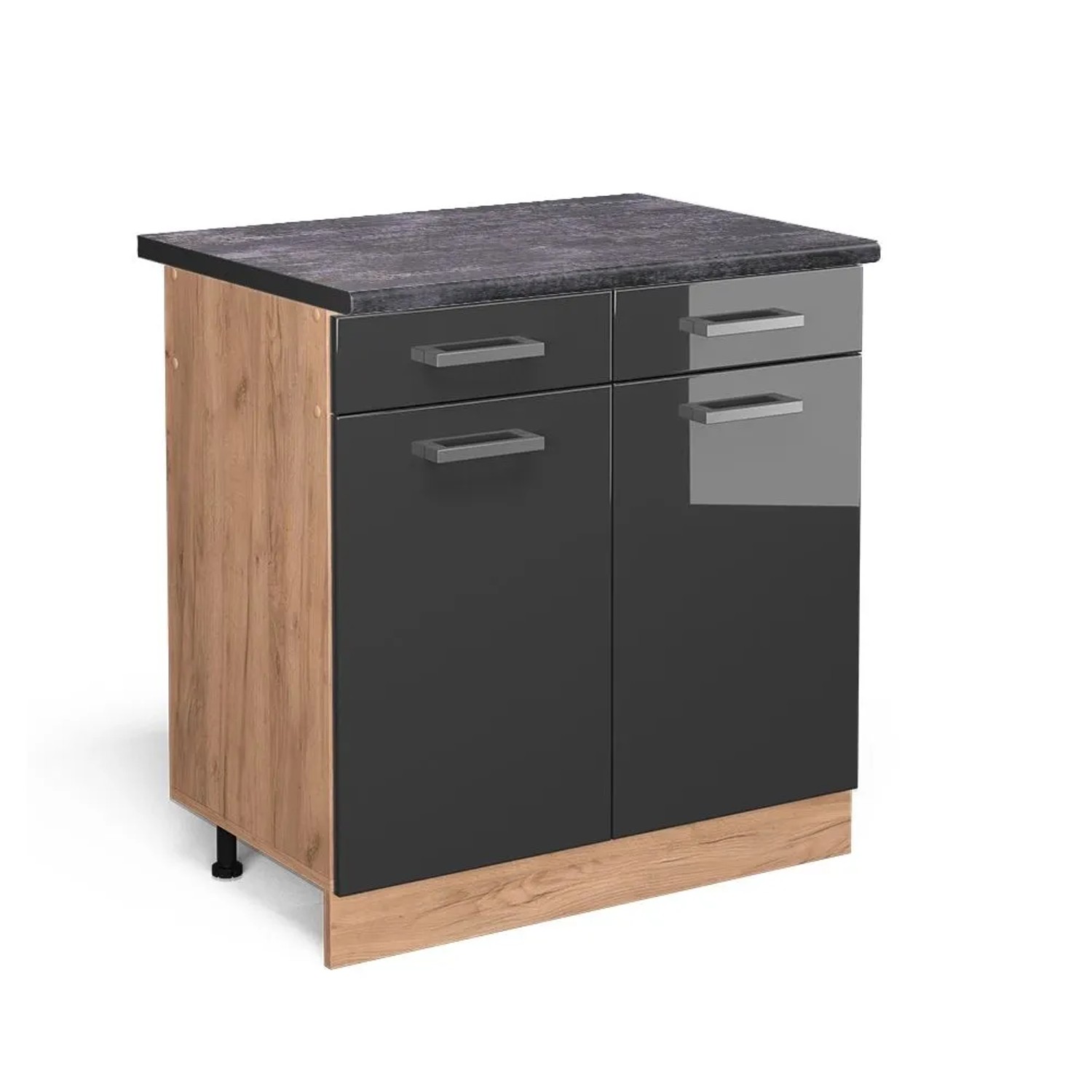 Vicco Küchenunterschrank R-Line Anthrazit Hochglanz Goldkraft Eiche 80 cm AP Anthrazit