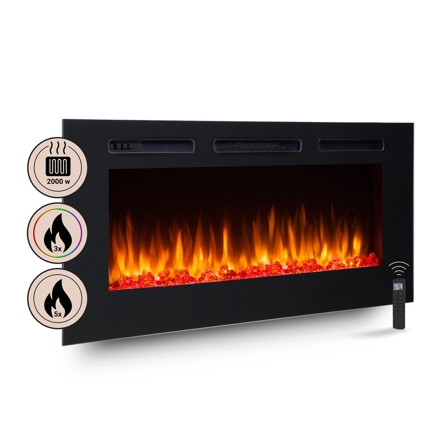BALDERIA FI-48 Elektrokamin Einbaukamin Heizung 3D-Flammeneffekt Schwarz günstig online kaufen