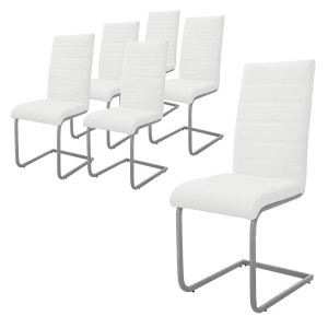ML-Design Esszimmerstühle, 6er Set, weißes Kunstleder, Metallgestell. Moderne Freischwinger für Esszimmer.