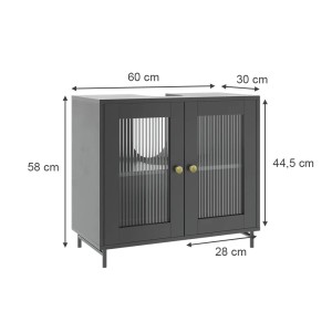 Vicco Waschbeckenunterschrank Malte, grau, 60x58 cm, mit zwei Türen und geriffelten Glaseinsätzen.