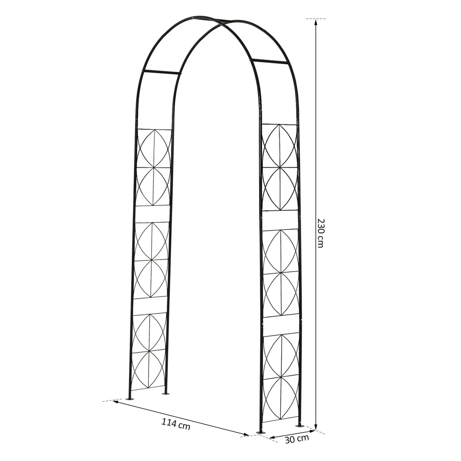 Schwarzer Outsunny Rosenbogen aus Metall mit Spitze, 230 cm hoch, für Kletterpflanzen.