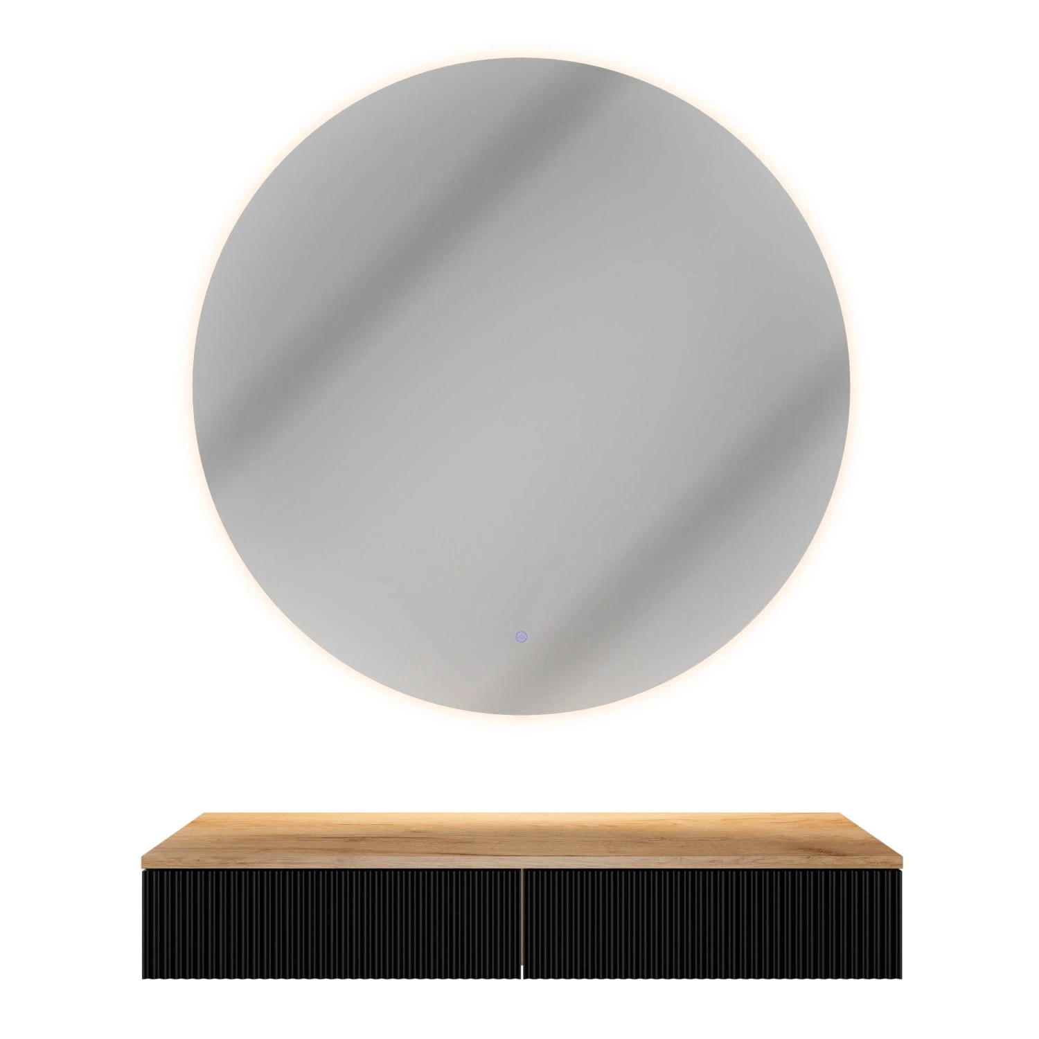 Planetmöbel AMYRA Konsolentisch 100 cm Gold Eiche Schwarz mit NOVA LED Spiegel 100 cm