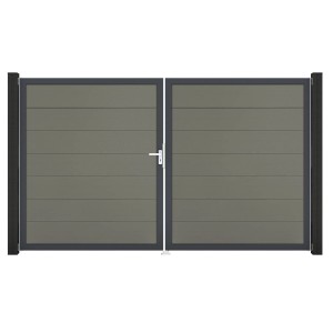 GroJa Steckzaun Tor Grande DIN Links DB Grau, 2-flügelig, mit Beschlagset und Aluminiumrahmen.