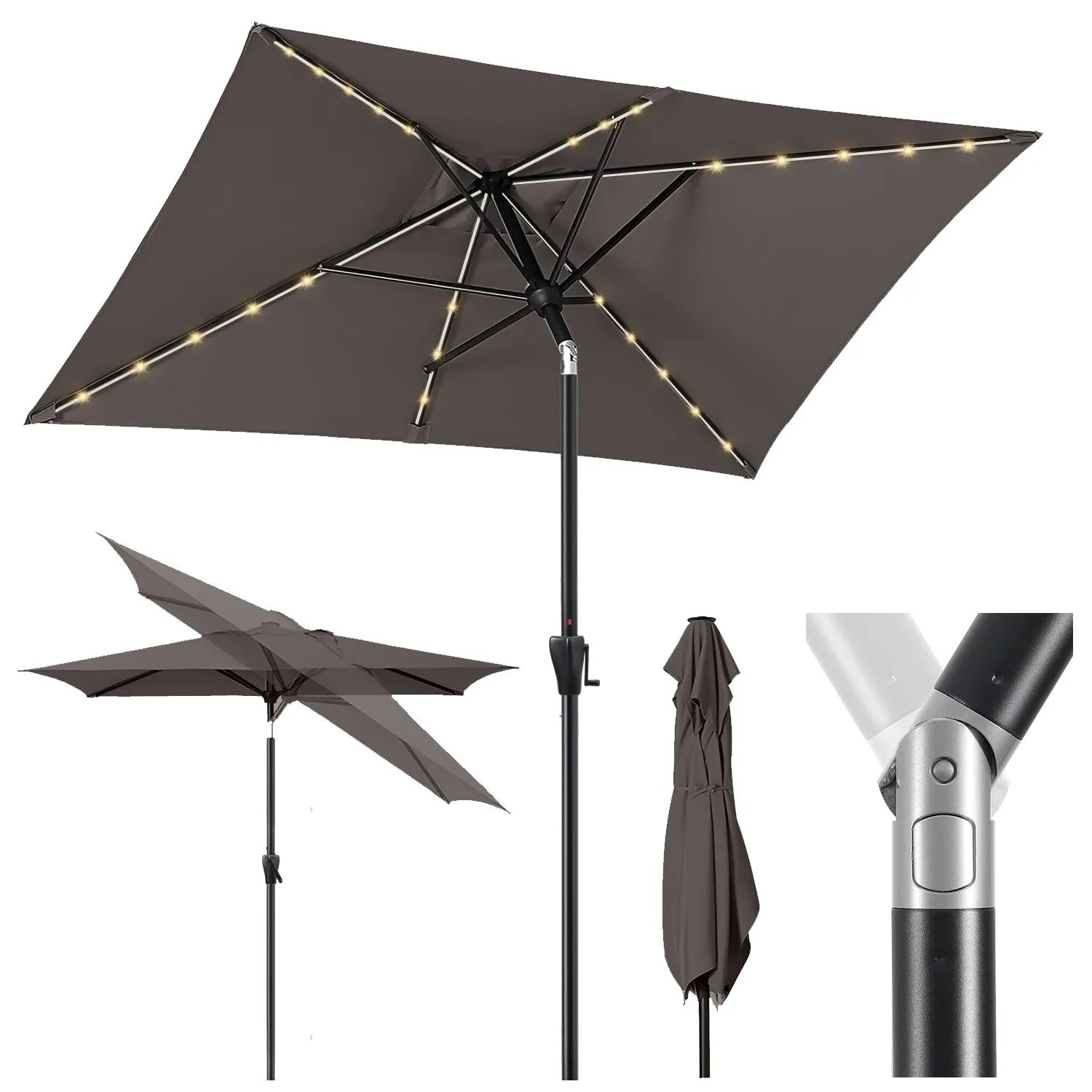 Sekey Sonnenschirm 210 x 140 cm Aluminum Sonnenschirm mit LED Solar Beleuchtung