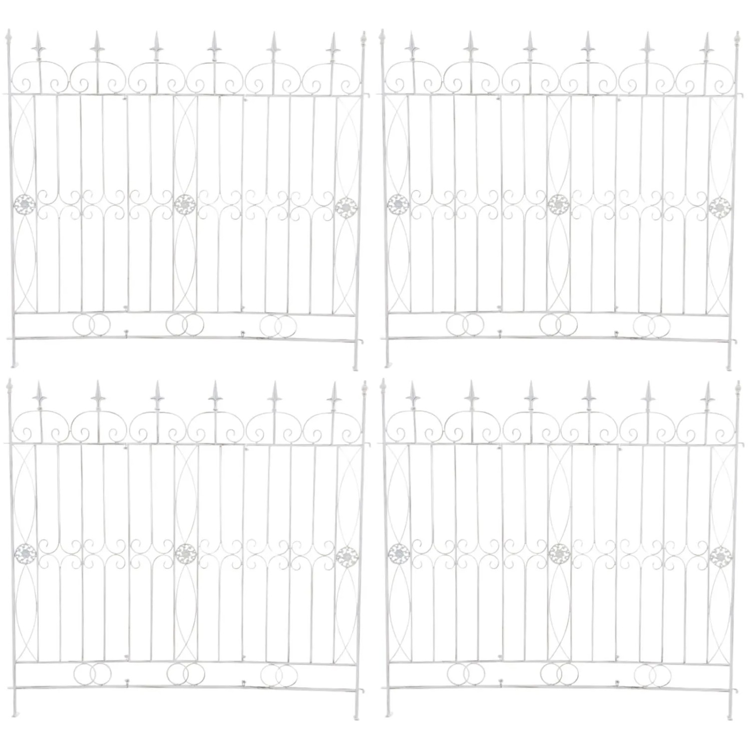 DELUKE Gartenzaun LINUS 4er Set Antik 124x1x116cm Metall Antik-Weiß Steckzaun Element Rankzaun Eisen