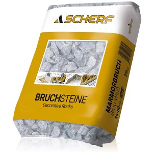 Sack Marmorbruch Grau-Weiß, 25-50 mm, 25 kg, Zierkies für Garten & Landschaftsbau.