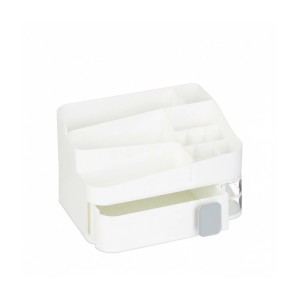 Relaxdays Kosmetikorganizer Kunststoff Weiß mit Schublade 15 cm x 26 cm x 21 cm