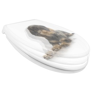 Banjado WC-Sitz Familie mit Dackel Motiv. Klodeckel mit Absenkautomatik und integriertem Kindersitz.