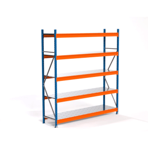 PROREGAL Industrie Weitspannregal Lagerregal MAXIMUS PRO Grundregal HxBxT 250x225x60cm 5 Stahlplatten-Fachboden Fachlast 610kg Blau/Orange