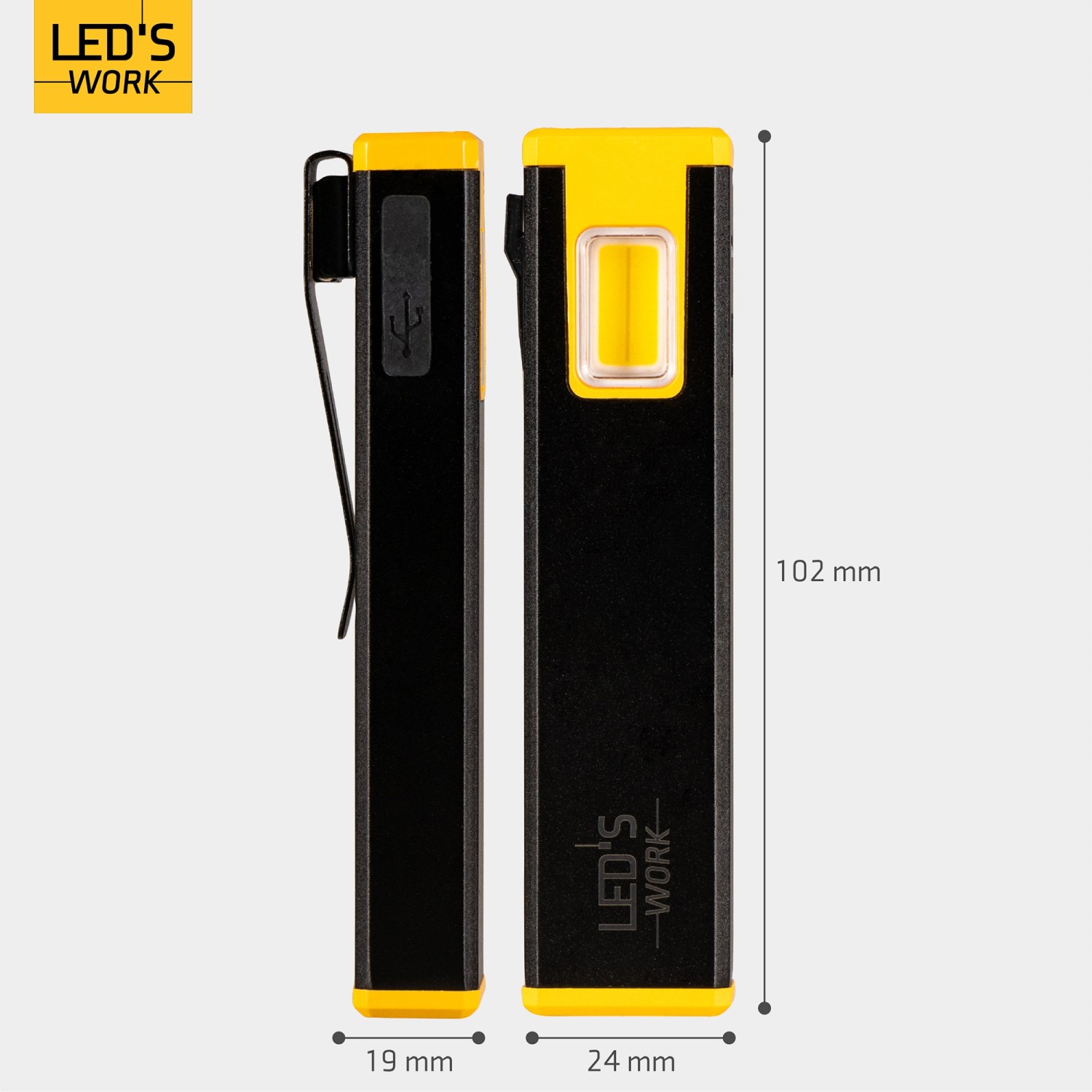 LED's Work Akku-Taschenlampe, 300lm, dimmbar, mit Clip und Magnet, für flexible Beleuchtung.