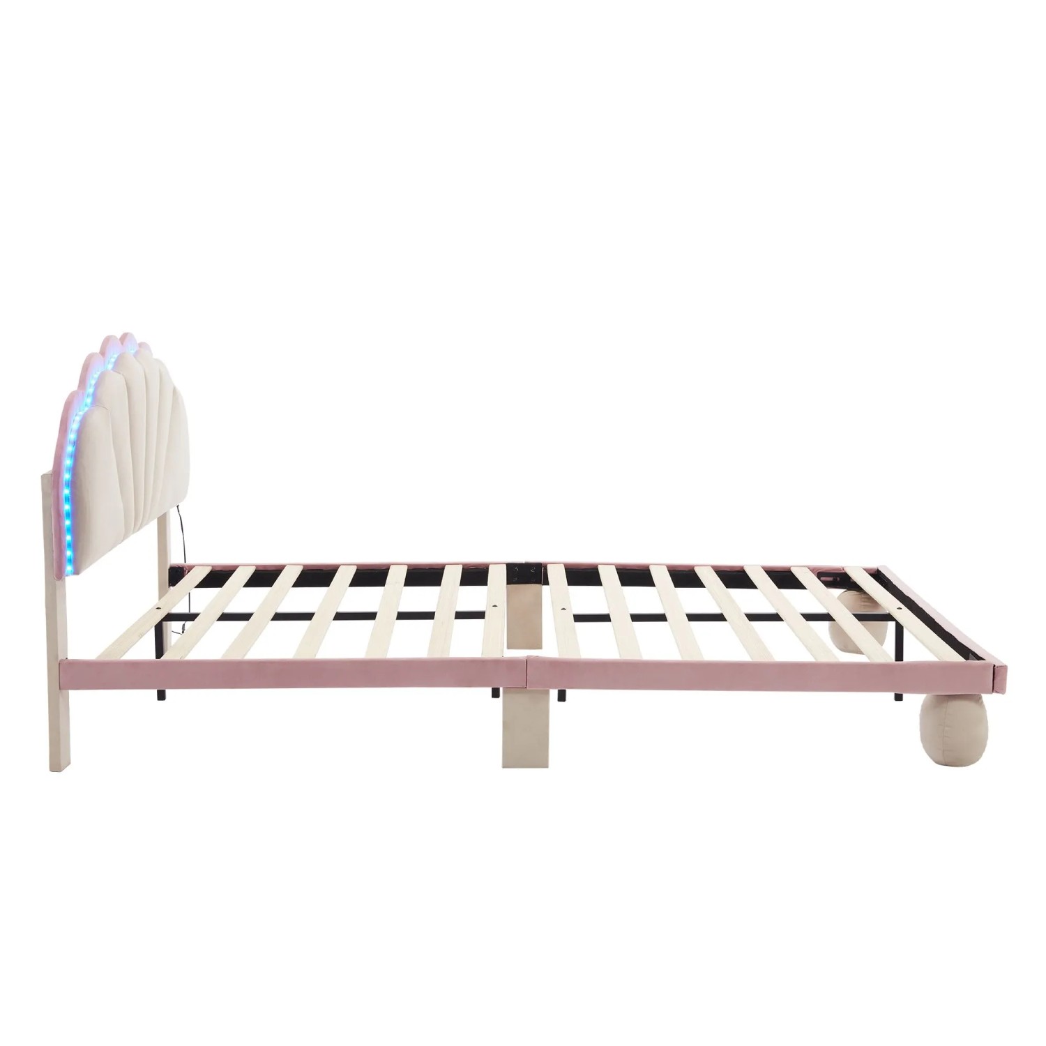okwish Polsterbett 140x200cm mit LED Licht und Wellenkopfteil Jugendzimmer Rosa ohne Matratze