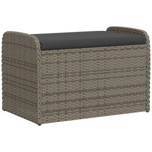 Graue vidaXL Gartenbank mit Stauraum und Kissen, aus Poly Rattan, 80x51x52 cm.