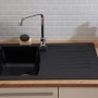 Schwarze Respekta Einbauspüle Mineralite Boston, 86x50 cm, mit Abtropffläche.