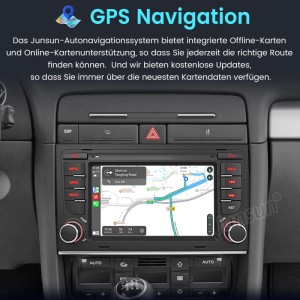 Junsun 7 Zoll Autoradio mit Navi für AUDI A4 (2000-2009) im Armaturenbrett.