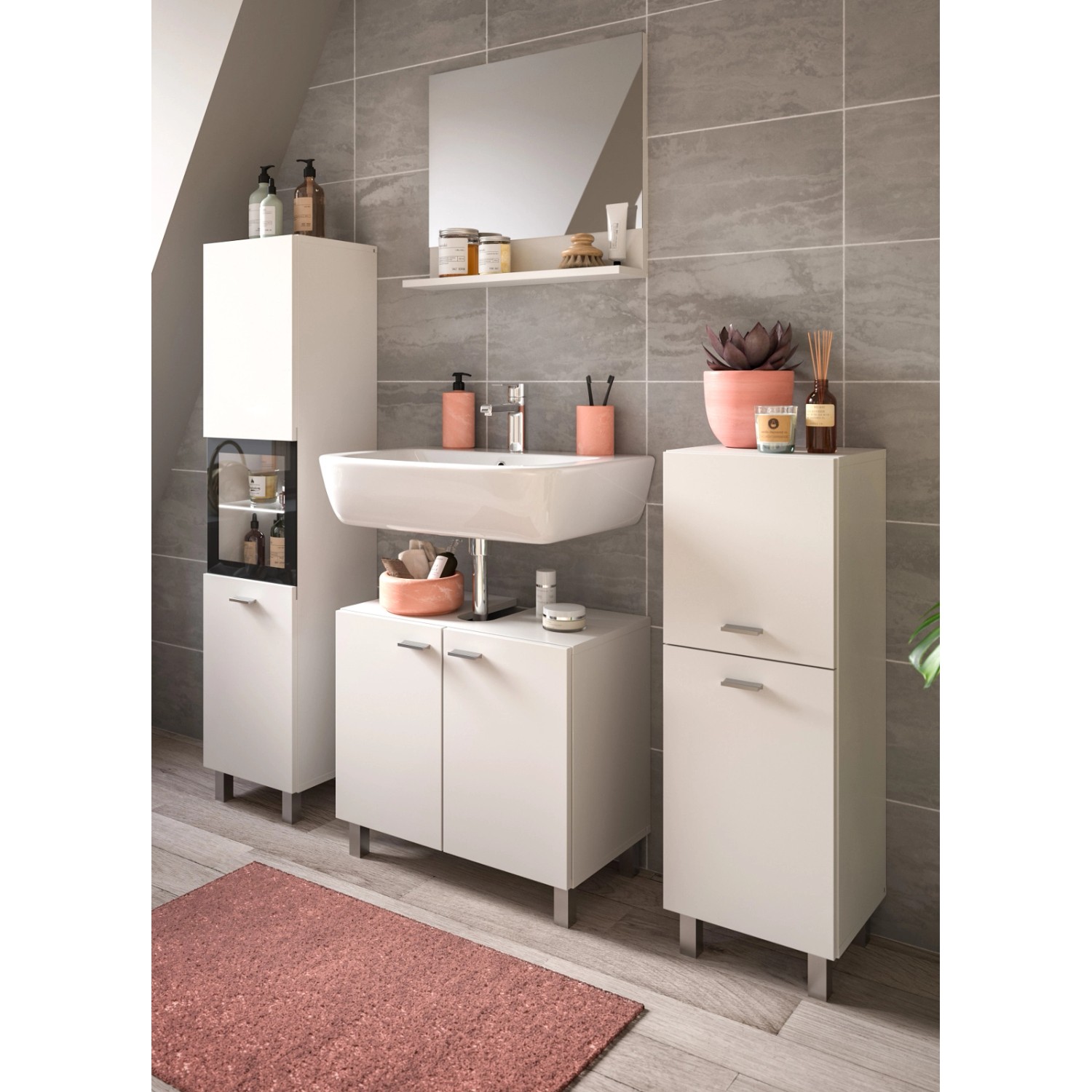 Inn.Furn Badmöbel-Set Weiß 4-teilig 140 cm Hängend oder Stehend Lowell günstig online kaufen
