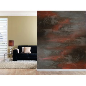 Wandgestaltung mit Alpina Farbrezepte Rost-Optik Effektfarbe in Braun- und Rostorange-Tönen.